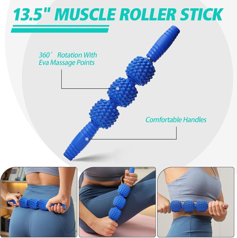 Krightlink 5-in-1 Foam Roller Set, Massage Roller Stick, Massage Ball, Resistance Band for Deep Muscle Massage, Trigger Point Release, Pilates, Yoga (Blue-Wave) - Image 3
